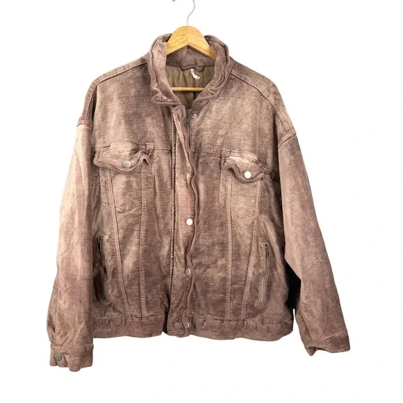 Free People Velvet Trucker Jacket Size M/L Mauve Oversized OB713485 - Picture 2 of 10